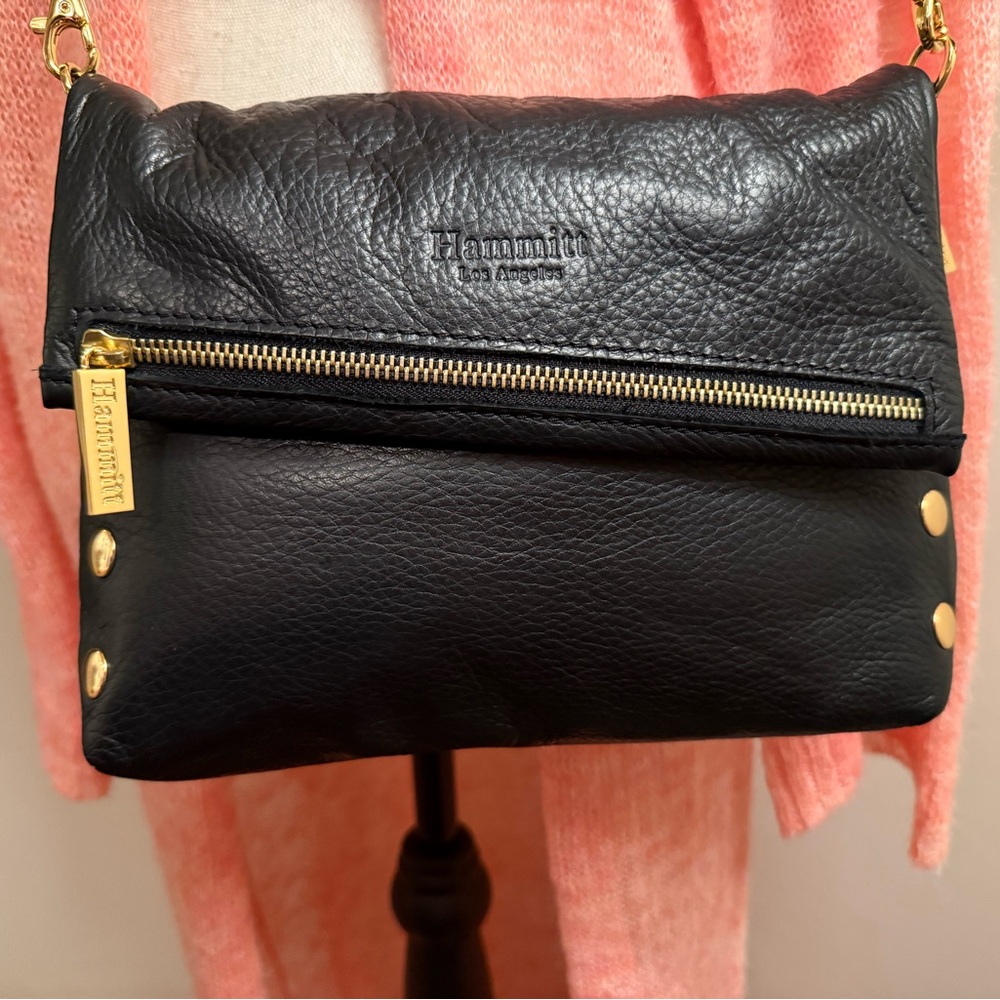 HAMMITT VIP Black and Gold Crossbody Bag buttery soft pebbled leather